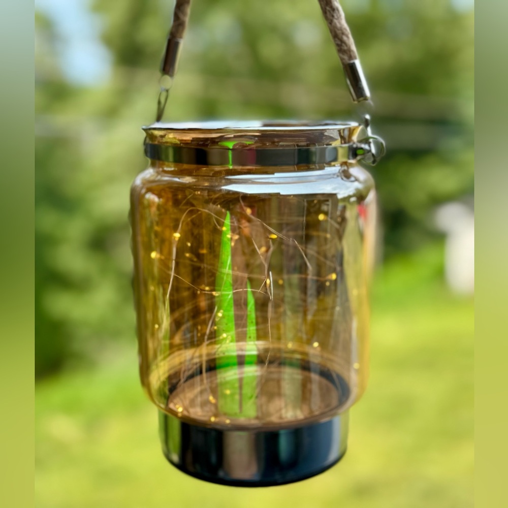 Fairy Lights Amber Glass Hanging Lantern